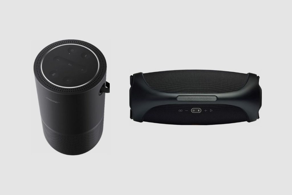 Controls of Bose Portable Smart Speaker and JBL Boombox 2