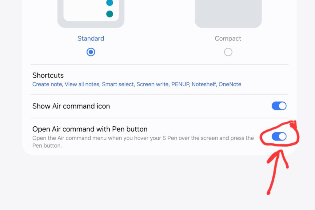Disable the Pen button shortcut -Open Air command with Pen button